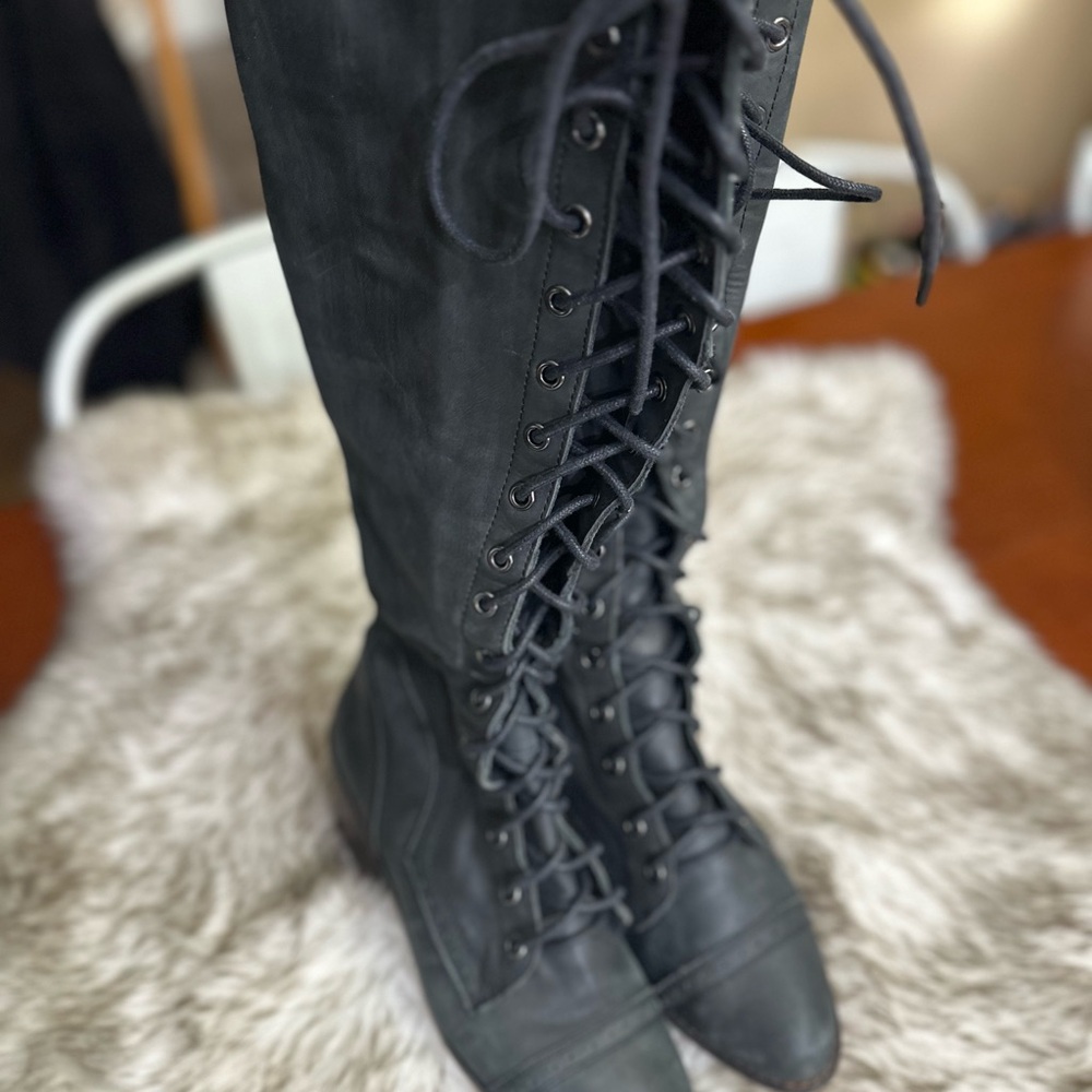 Jeffrey Campbell Black Lace-Up Tall Boots